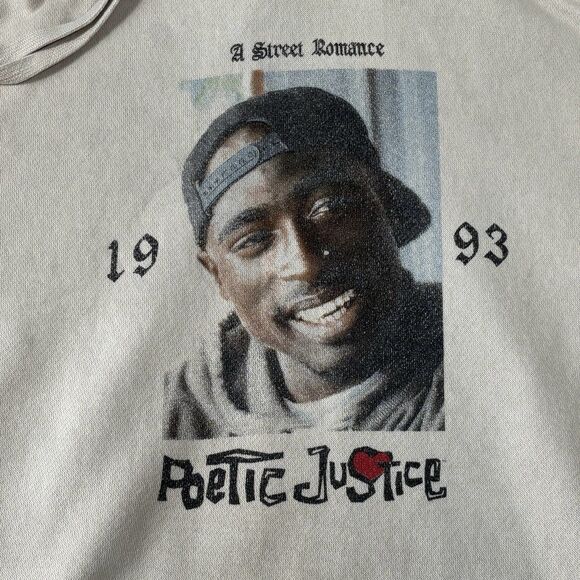 Thrashed Tupac Shakur Beige Hoodie Sweatshirt Poetic Justice Distressed - Picture 2 of 11